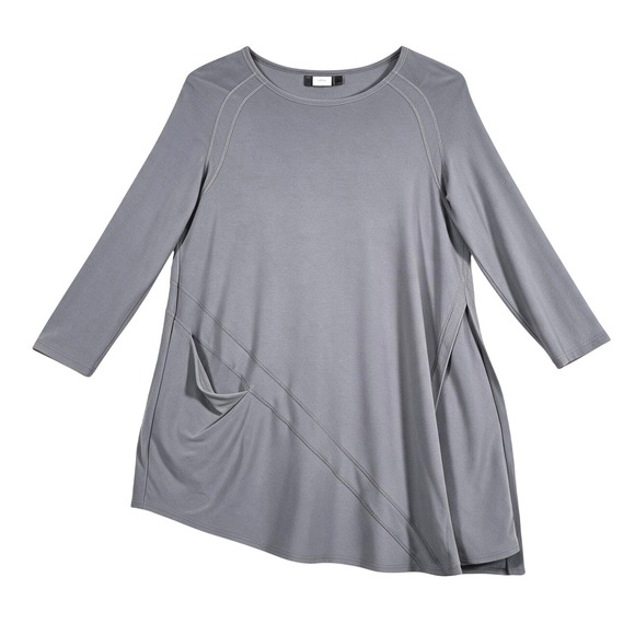 Sympli Tops - Sympli Asymmetric Tunic Top Womens 10 Gray 3/4 Sleeve Hem Pocket Lagenlook